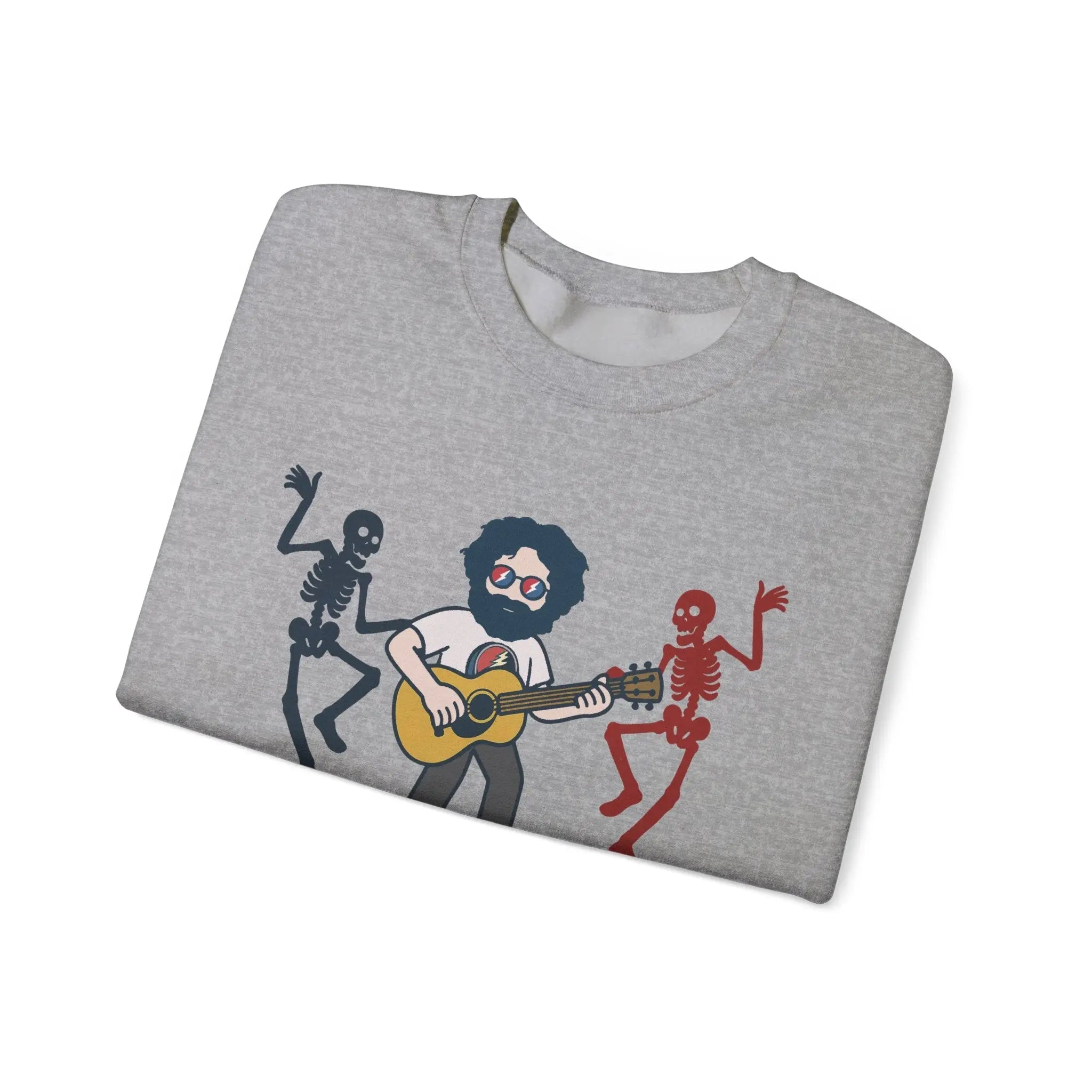 Light gray crewneck T-shirt with cartoon band graphic on front