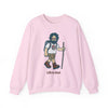 Light pink crewneck sweatshirt, front graphic print and long sleeves