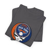 Charcoal T-shirt with circular New York Mets logo skull graphic on chest