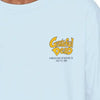 Long-sleeve T-shirt, light blue, small chest logo on the back