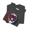 Charcoal gray crewneck T-shirt with circular Boston logo and skull graphic