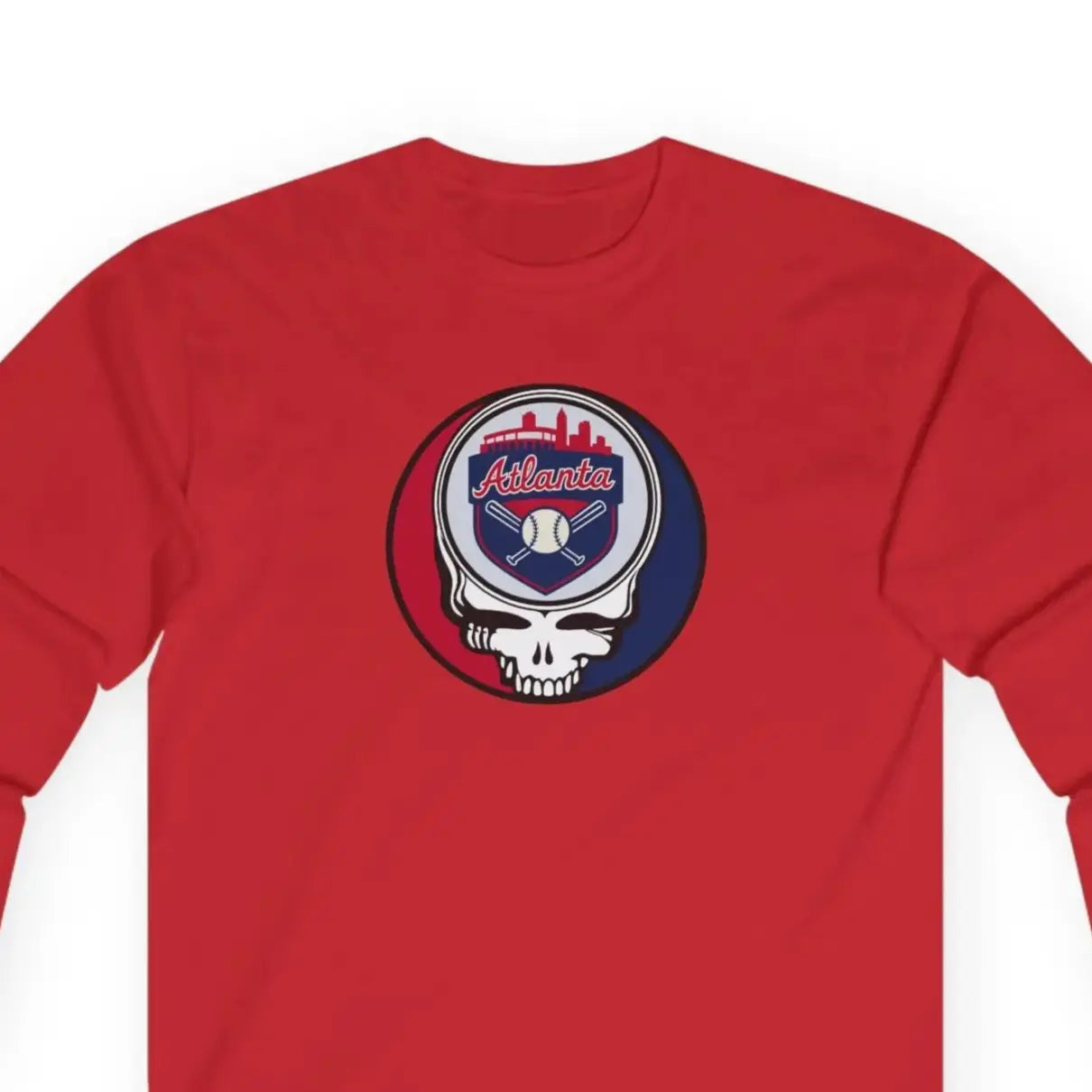 Atlanta Braves long-sleeve T-shirt in red with front circular skull logo