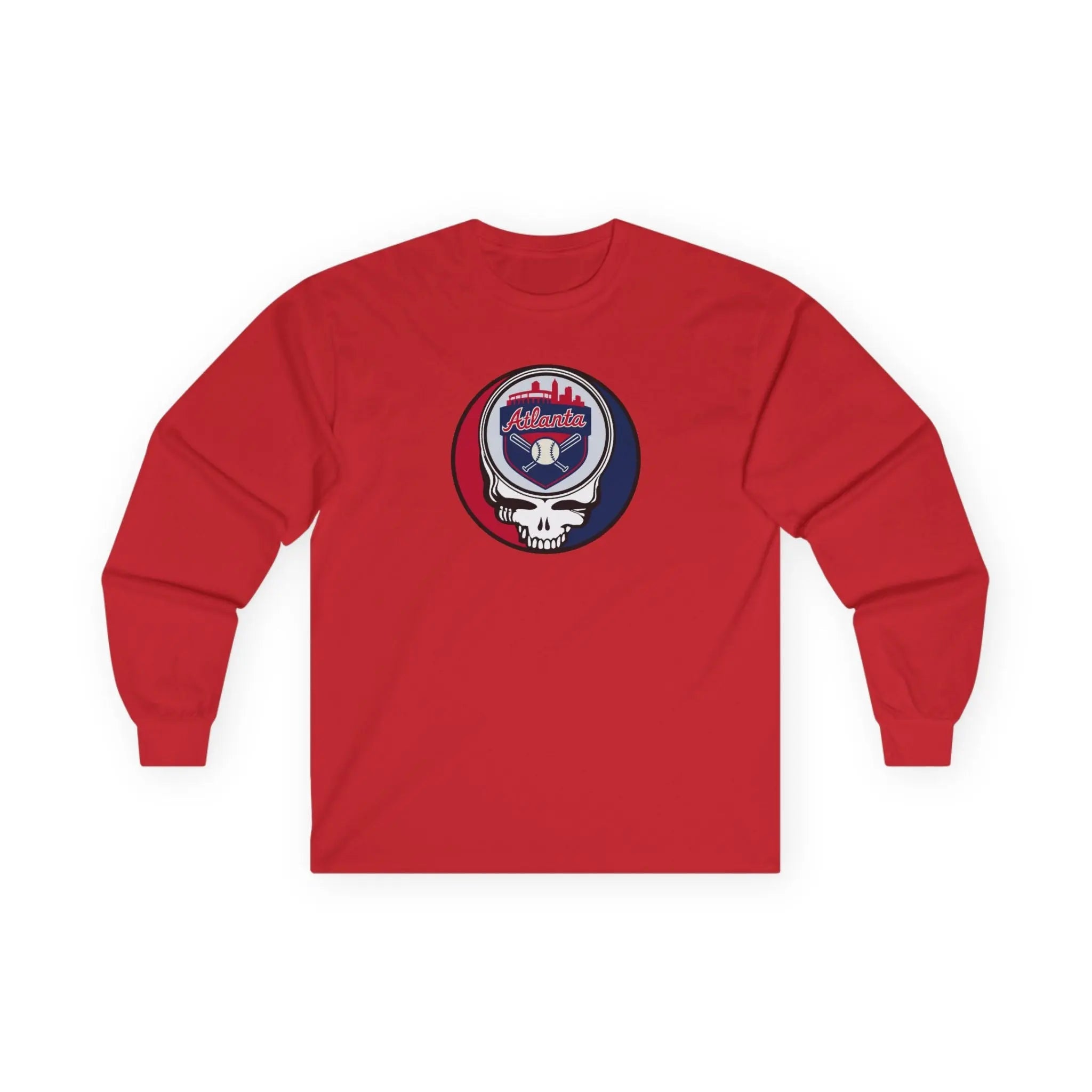 Atlanta Braves long-sleeve T-shirt in red with small front skull team emblem