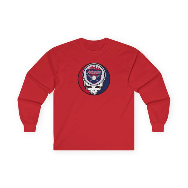 Atlanta Braves long-sleeve T-shirt in red with small front skull team emblem