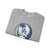 Heather gray Los Angeles Dodgers crewneck sweatshirt with circular Stealie logo
