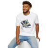 White graphic T-shirt with golf-cart cartoon and “Life is dead” front print