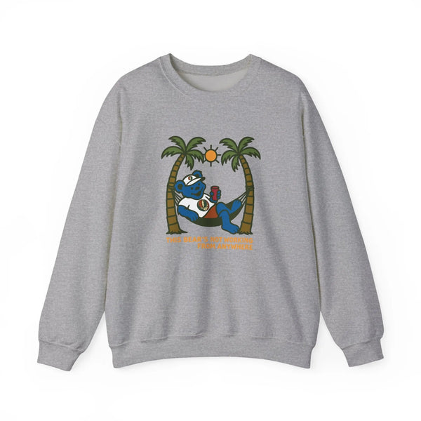 Sport gray crewneck sweatshirt with front bear-and-palm tree graphic