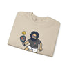 Light sand crewneck sweatshirt with character graphic and pickled-item illustration