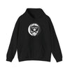 Black hoodie front view with drawstring hood and Chicago Stealie circular logo