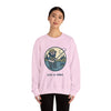 Light pink crewneck sweatshirt with fishing graphic and 'Life is dead.'