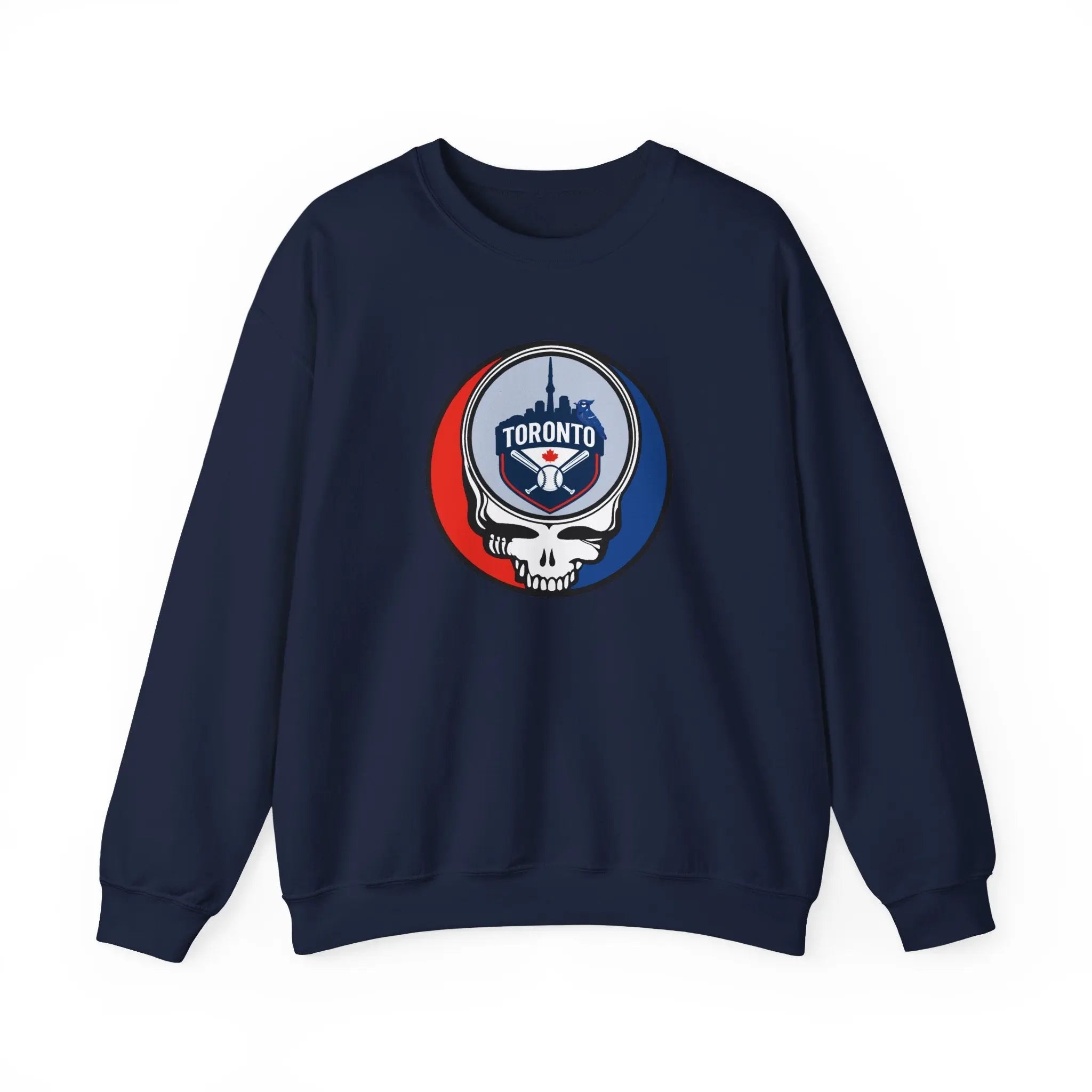 Navy crewneck sweatshirt with Toronto logo skull graphic on the front