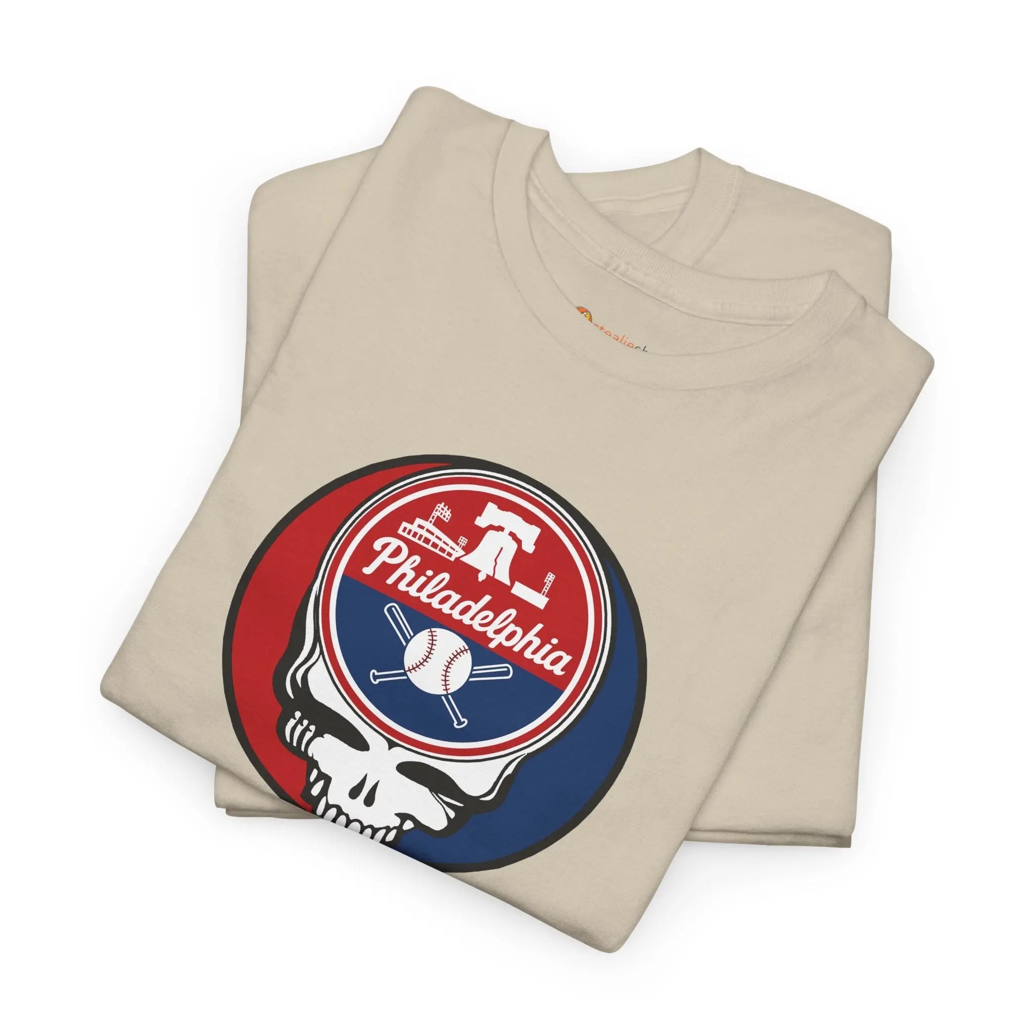 Sand T-shirt set with round Philadelphia logo skull graphic on the chest