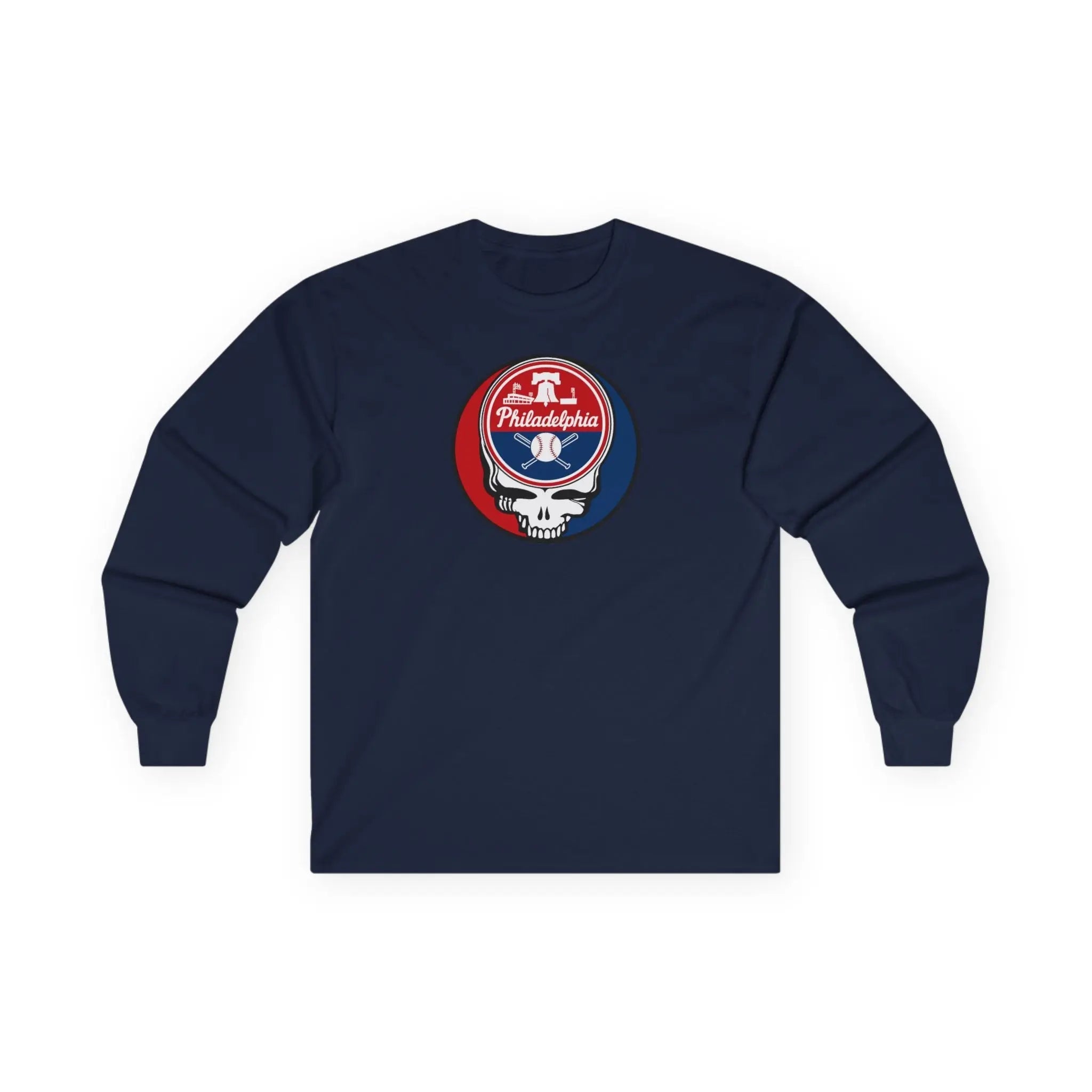 Navy long sleeve t-shirt with Philadelphia Stealie logo on front chest