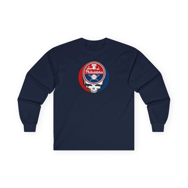 Navy long sleeve t-shirt with Philadelphia Stealie logo on front chest