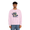 Light pink crewneck sweatshirt with front graphic print, long sleeves