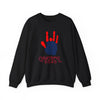 Black crewneck sweatshirt with red handprint and “Grateful Dead” text on chest
