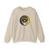 Sand crewneck sweatshirt with circular Pittsburgh logo and skull graphic on chest