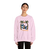 Light pink crewneck sweatshirt, front bear-and-palm graphic design