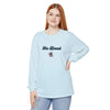 Chambray blue long-sleeve crewneck T-shirt with "One Dead" bear graphic