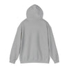 Heather gray bear hoodie, back view with drawstring hood