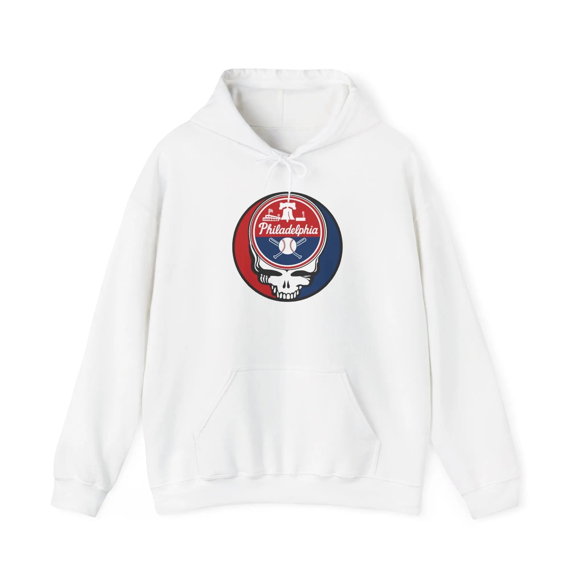White Philadelphia Phillies hoodie with kangaroo pocket and circular logo