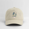Khaki dad hat with embroidered golfer graphic on the front.
