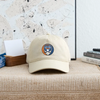 Khaki dad hat with centered New York Mets logo patch