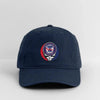 Navy dad hat with Philadelphia Phillies circular crest and eyelet vented brim