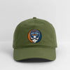 Olive green dad hat with New York Mets logo patch on front
