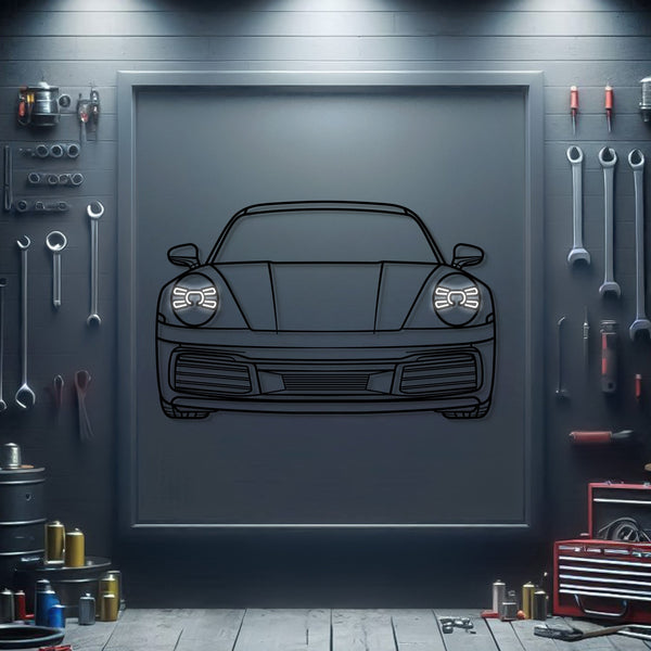 Metal neon car wall art panel with front view sports car outline