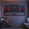Metal neon car wall art featuring a stylized rear view with red LED highlights