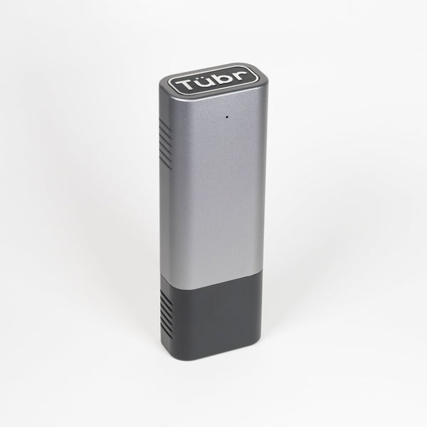 Tübr Gordo Alümen device, silver and dark gray rectangular body