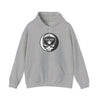 Heather gray hoodie with drawstring hood, front pouch pocket, and Chicago Stealie circular logo