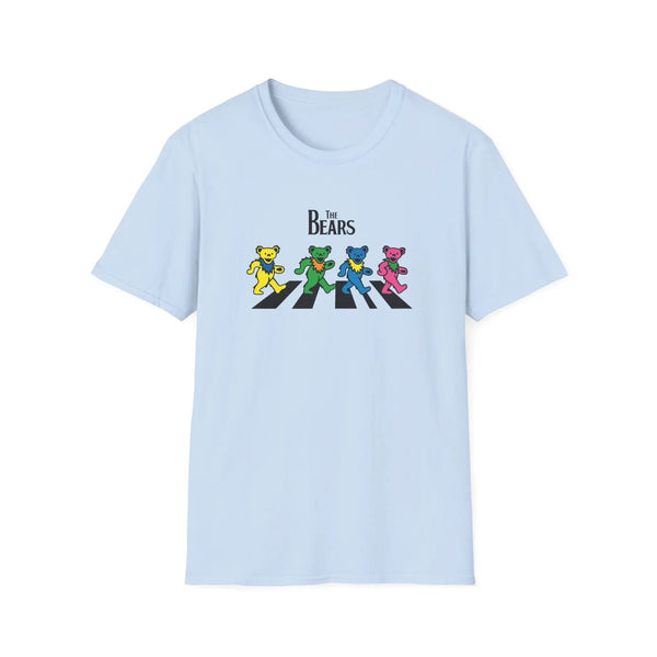 Light blue graphic T-shirt with “The Bears” text and four colorful cartoon bear figures