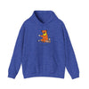 Royal blue bear graphic pullover hoodie with front pocket and drawstring hood