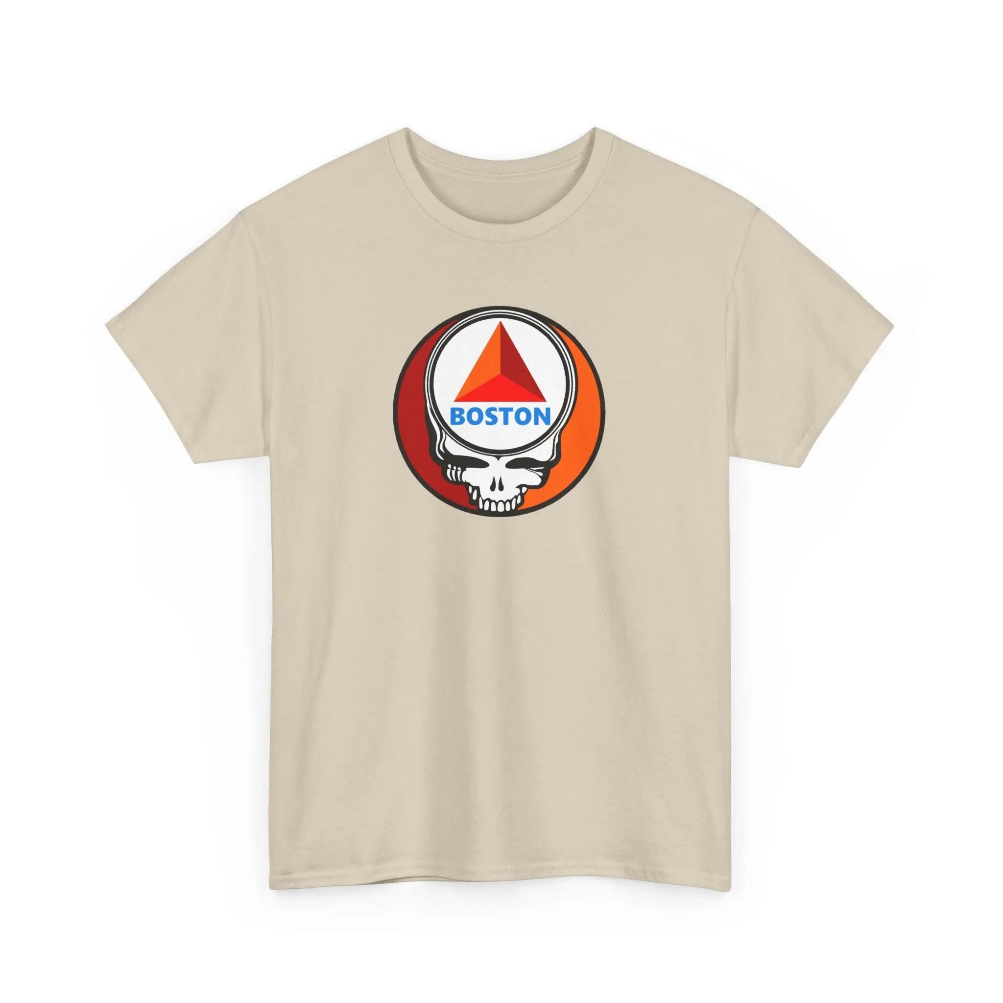Sand T-shirt with circular Boston skull graphic at chest