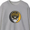 Light gray crewneck sweatshirt with circular Pittsburgh logo and skull graphic on chest