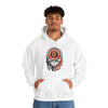 White hoodie with circular Giants skull logo and dripping graphic