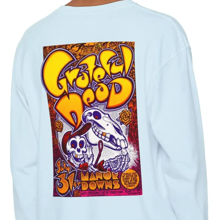 Long-sleeve T-shirt, light blue, back square graphic print and crew neckline