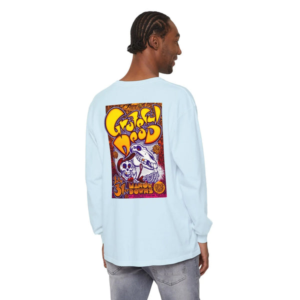 Long-sleeve T-shirt, light blue, back square event graphic print