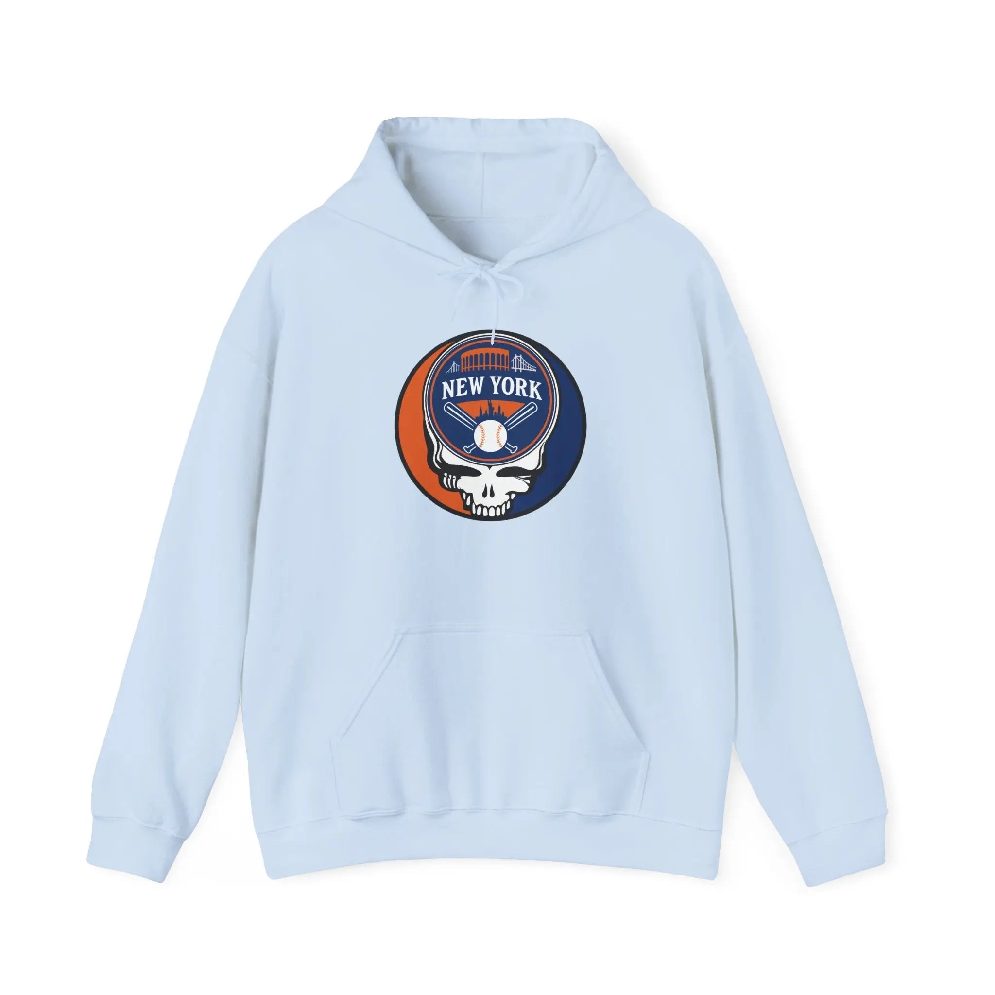 New York Mets hoodie in light blue with front Stealie skull logo