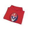 Red hoodie folded with front circular Philadelphia Phillies logo