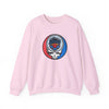 Light pink crewneck sweatshirt with Miami Marlins skull logo graphic on chest