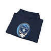 Navy Tampa Bay Rays hoodie with front pouch and skull logo patch