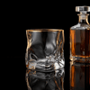 Gold-rim square crystal whisky tumbler with faceted sides and clear base