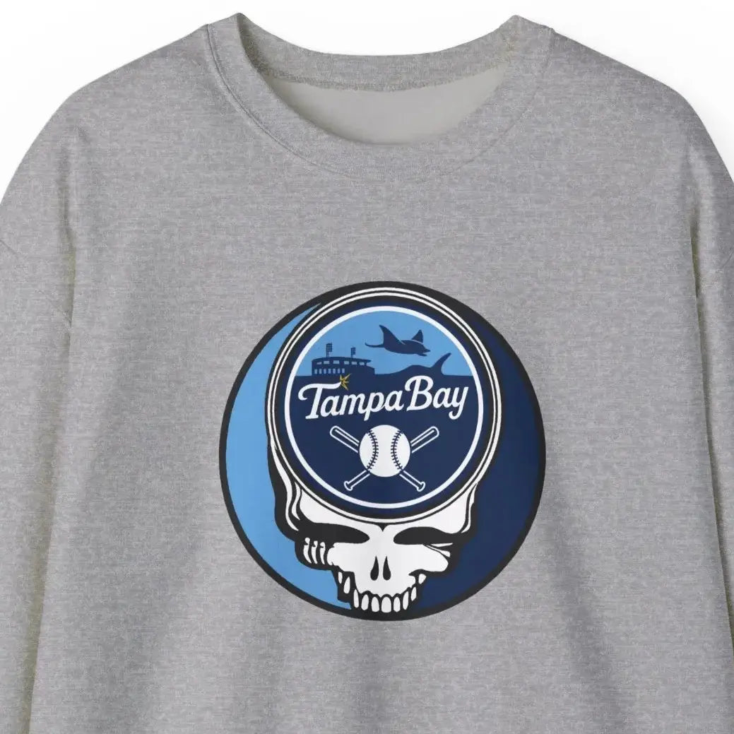Sport grey crewneck sweatshirt with Tampa Bay Rays Stealie logo on chest