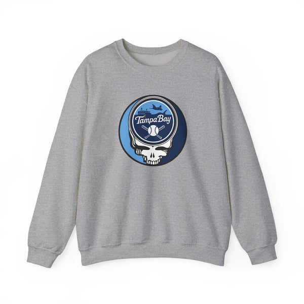 Sport grey crewneck sweatshirt with circular Tampa Bay Rays Stealie logo