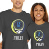 Charcoal Stealie logo T-shirt with circular skull graphic and “Philly” text on chest