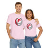 Light pink short-sleeve T-shirt with circular P skull team logo