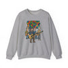 Heather gray crewneck sweatshirt with back band logo graphic print
